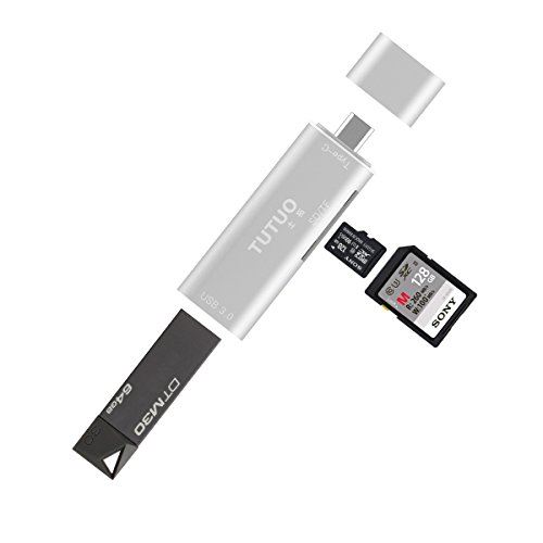 TUTUO Type C Lecteur de Cartes SD/Micro SD/TF Adaptateur USB-C vers USB-A 3.0 Connecteur OTG USB C pour SD, SDXC, SDHC, TF, Micro SD