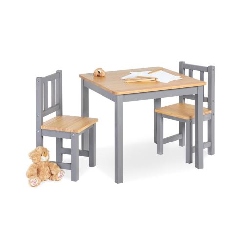 Table enfant Fenna gris naturel 57x57cm + 2 chaises