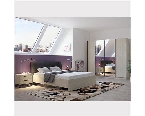 Chambre à coucher complète moderne couleur bois clair ANYA - L 170 x P 221,2 x H 97,8 cm