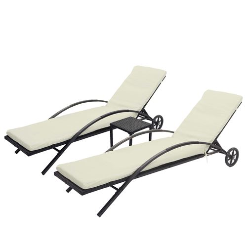 Mendler Noir Lot De 2 Chaises Longues Résine Tressée - Image 2