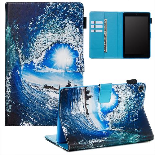 Etui en PU impression de modèle avec support et boucle de stylet vague de mer pour votre Amazon Fire HD 8 (2016)/(2017)/(2018)