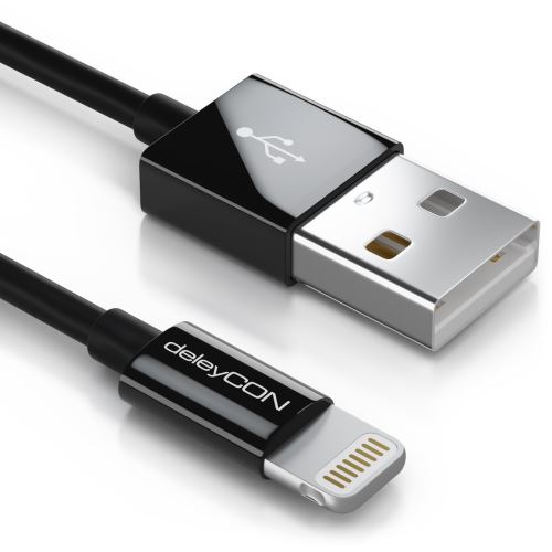 deleyCON 0,5m Lightning 8 Pin USB Câble de Charge & Données Certifié MFI et Compatible avec IPhone XR XS Max XS X 8 Plus 8 - Noir