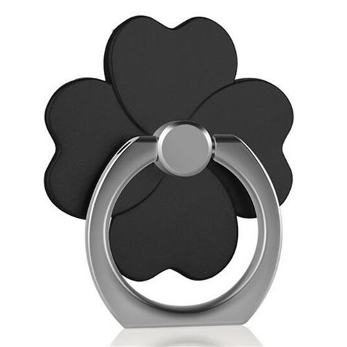 Support d'anneau de doigt pour téléphone portable de forme de fleur 360 ° avec la béquille Noir