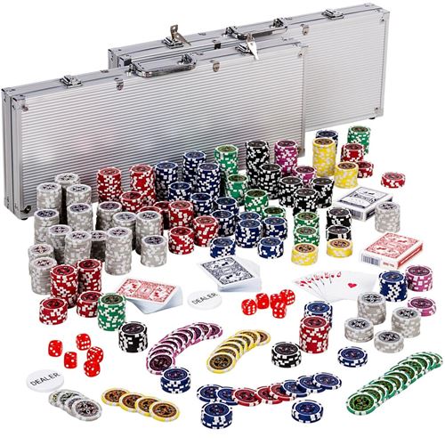 Gamesplanet® 2x Malettes professionnelles de poker - coffret de poker ultime - 500 jetons laser 12 g avec insert en métal - 2 jeux de cartes - 5 dés - 1 jeton Dealer - Mallettes en aluminium