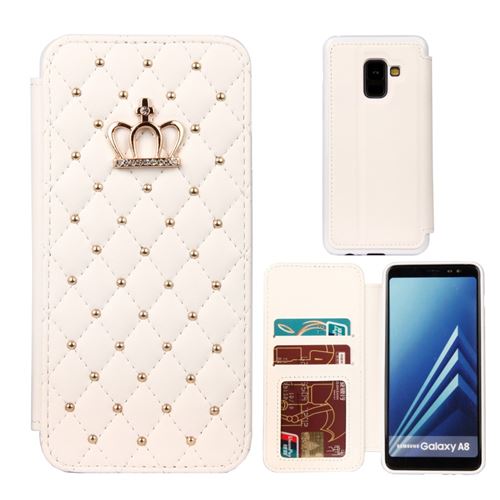 Etui en PU couture couronne losange blanc pour votre Samsung Galaxy A8 (2018)
