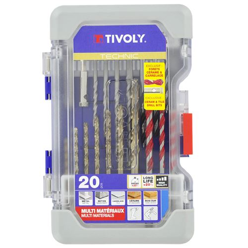 Coffret 20 forets Perçage EXPERTS - Bois durs,Métaux,Béton,carrelages,Cérame-Diamant - Rapides-Précis-Résistants TIVOLY TECHNIC