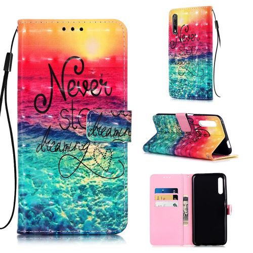 Etui en PU Impression 3D décor spot n'arrêtez jamais de rêver pour votre Huawei Honor 9X/9X Pro
