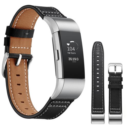 Bracelet en cuir véritable noir pour votre Fitbit Charge 2
