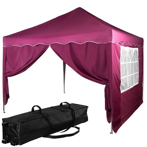 Structure de tonnelle pliante + 2 panneaux, 3x3 m acier > couleur rouge, avec sac de transport à roulettes - INSTENT
