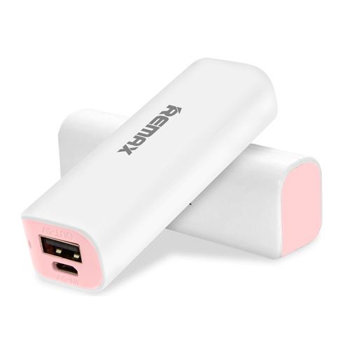 Powerbank USB 2600 mAh Portable Anti-surchauffe Universel Remax Rose et Blanc