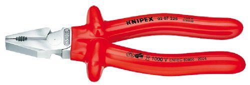KNIPEX 02 07 225 Pince universelle à forte démultiplication chromée isolées par surmoulage, certifiées VDE 225 mm