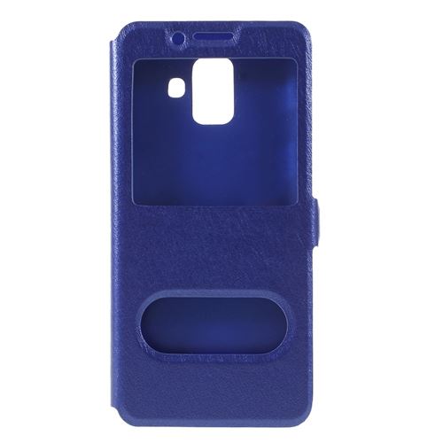 Etui en PU fenêtre soie double bleu pour votre Samsung Galaxy A6 (2018)