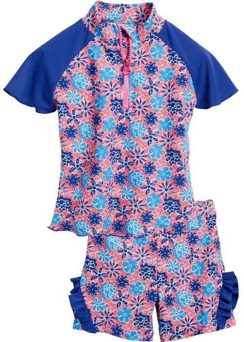 Playshoes set de bain fleurs résistantes aux UV rose/bleu