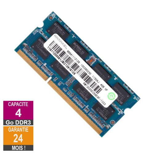 Barrette Mémoire 4Go Ram Ddr3 Ramaxel Rmt3020Ec58E9F-1333 So-Dimm Pc3-10600 1333Mhz 2Rx8