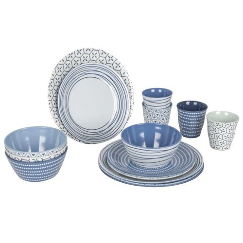 Bo-Camp Vaisselle 16 pcs Mix & Match Mélamine Bleu