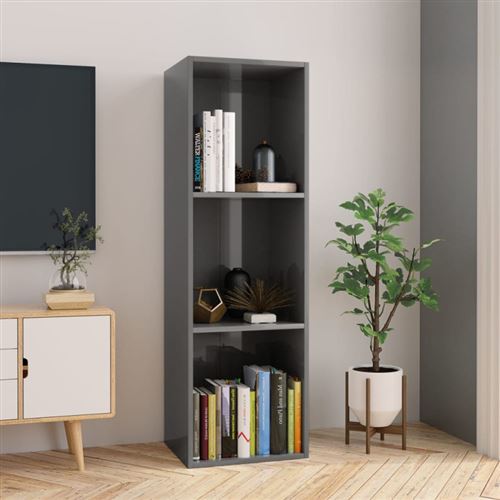 vidaXL Bibliothèque/Meuble TV Gris brillant 36x30x114 cm Aggloméré