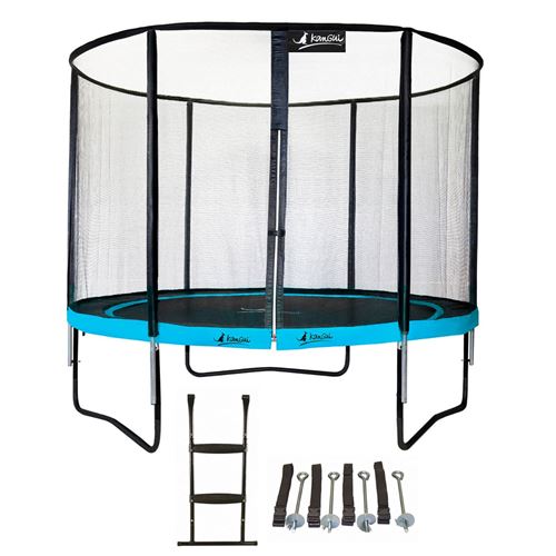 Trampoline de jardin rond 305 cm + filet de s&eacute;curit&eacute; + &eacute;chelle + kit ancrage P
