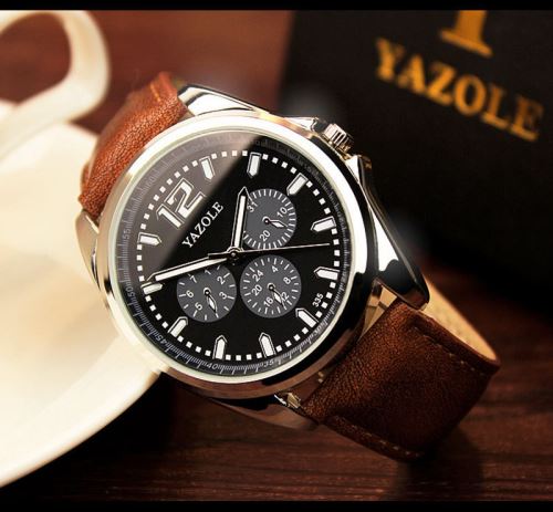 OHP Montre Homme Quartz Brun+Noir Pointeur Lumineux YAZOLE 335