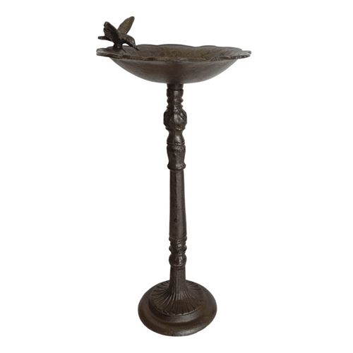 Meilleurs prix pour Bain à Oiseaux Abreuvoir Mangeoire Perchoir Vide Poche Porte Plante en Fonte Patinée Marron 26x26x58cm
