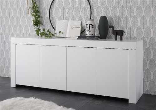 SUBLEEM Buffet 4 portes en bois Giarre blanc opaque