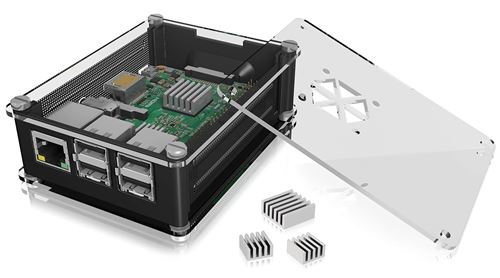 ICY BOX Boîtier Raspberry Pi pour Raspberry Pi 3 B+, Transparent, 3 dissipateurs, Ouverture du Ventilateur, Noir
