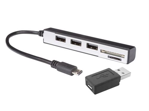 Usb 2.0 - lecteur de cartes micro usb sd microsd (2-en-1)+ hub usb à 3 ports velleman pcusbgo2