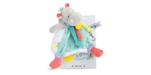Doudou et Compagnie Mon Doudou Attache Sucette Hippo Hippopotame Taupe Ours Bleu ou Lapin Rose 17 cm Genre b/éb/é Fille ou gar/çon en Boite Cadeau Bleu : Ours