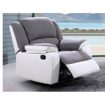 Fauteuil Relax En Microfibre Et Simili Bilston Ii Gris Et Blanc