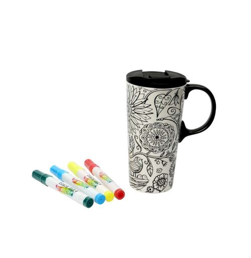 Mug à colorier - Fleur - 18 x 9 cm - 475 mL - Céramique