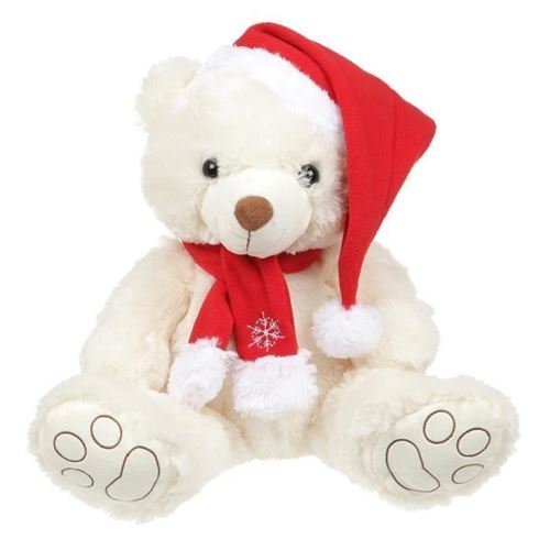 Peluche Ours de Noël - 38 cm - blanc