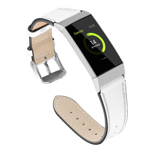 Bracelet en cuir durable pour Fitbit Charge3 / Charge4 - Blanc (Taille L)