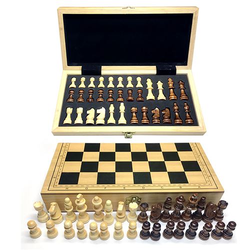 Jeu d'échecs en bois pliant 30cm-Multicolore