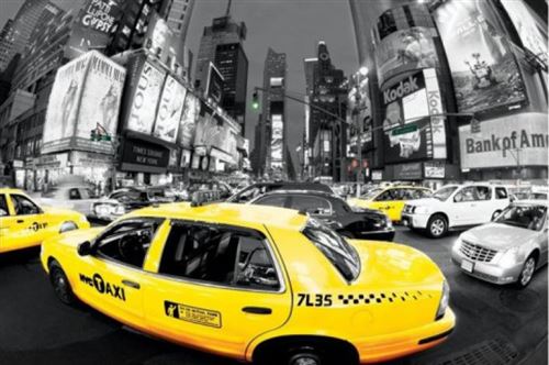 New York Poster - Taxis Jaunes, Heure De Pointe Au Times Square (61x91 cm)