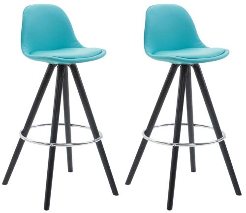 Lot de 2 Tabourets de Bar Franklin Similicuir entièrement rembourré avec piétement ronds , Bleu/Bois de chêne Noir