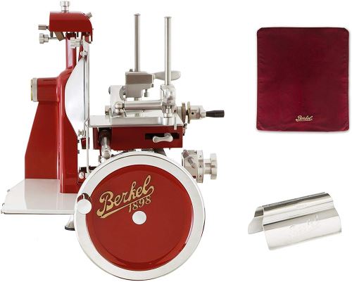 Berkel - Volant B3 - Berkel Rouge avec Décor Doré - Volant Complet + Couvercle Trancheur Rouge + Pince à Jambon