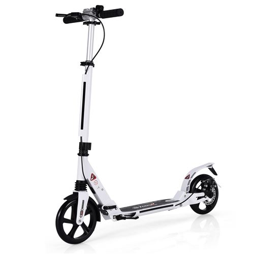 COSTWAY  Trottinette Enfant &agrave; 2 Roues Pliable avec Frein 3 Hauteures Aajustables Fait en Alliage dAluminium Charge Max.100KG Blanc 