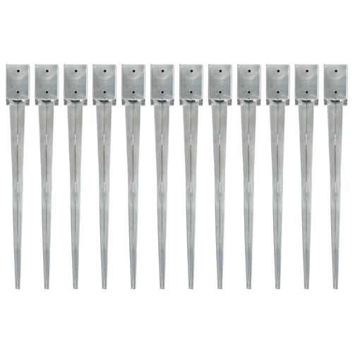 Comparer les prix de vidaXL Piquets au sol 12 pcs Argenté 9x9x90 cm Acier galvanisé