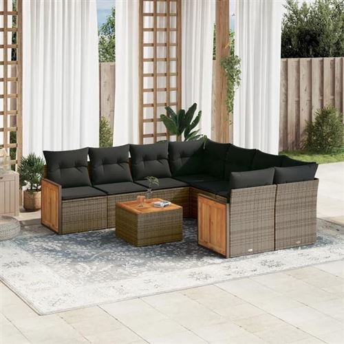 VIDAXL  Salon De Jardin 9 Pcs Avec Coussins Gris R&eacute;sine Tress&eacute;e