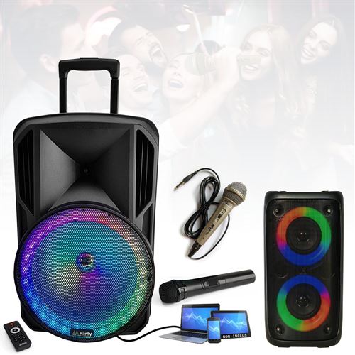 Enceintes, baffle et amplis DJ Party Light & Sound Enceinte Lumineuse  sur batterie USB Bluetooth Karaoke Enfant PARTY LEO-250 - Micro - Jeu de  Lumière - Boum - Anniversaire
