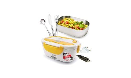 Spice amarillo inox plus chauffe-plat portable double tension 220 v ? 12 v avec bac 1, 5 l amovible + set de 3 couverts en acier inoxydable