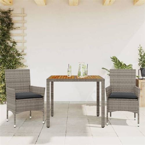 Non Communiqué Gris Vidaxl Ensemble À Manger De Jardin Et Coussins 3 Pcs Rotin Acacia, Ensemble De Salle À Manger D'extérieur, Meuble De 3278675
