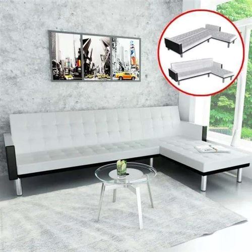 Canap&eacute;-lit d'Angle Cuir Synth&eacute;tique Blanc Vidaxl Blanc