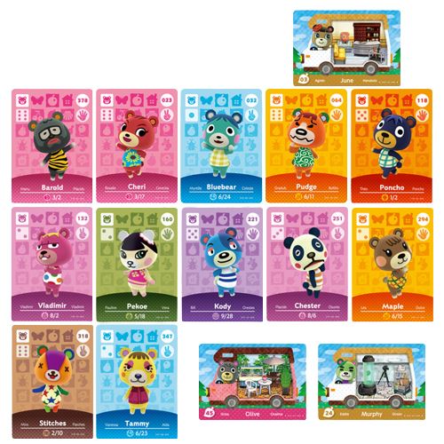 Standard Carte pour Amiibo Animal Crossing Frusde Série Ours Compatible avec Nintendo Switch-15pcs(8.5*5.5cm)