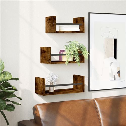 VIDAXL - Ensemble d'Étagères Murales - 3 pcs - Chêne Fumé - Moderne - Image 3