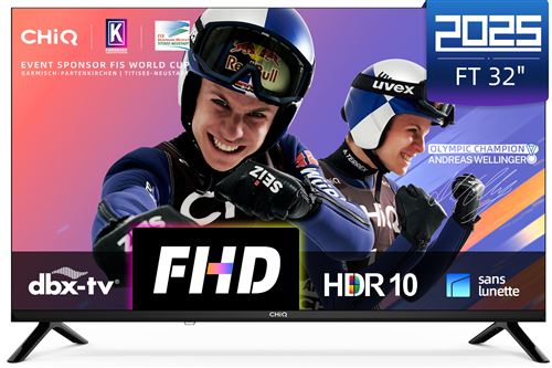 CHiQ LF32FT Téléviseur 32 (81 cm), Full HD, HDR10, Google TV OS, Audio Dolby DBX TV, Design Métal sans Cadre