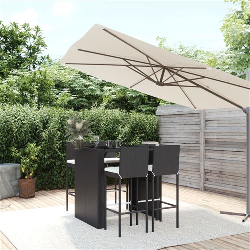 Vidaxl ensemble de bar de jardin 5 pcs avec coussins noir poly rotin