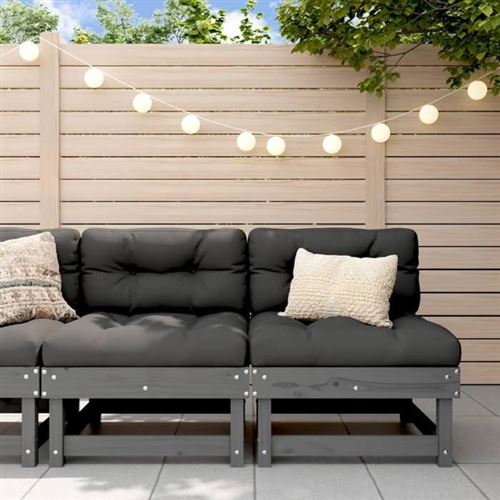 Vidaxl Gris Canapés Centraux Avec Coussins 2 Pcs Bois De Pin Massif - Image 3