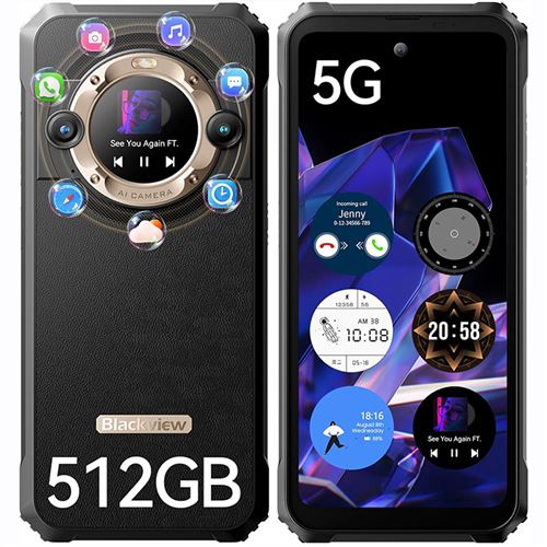 Blackview BL9000 Téléphone Portable Incassable Débloque 5G 24Go+512Go 6.78+écran secondaire 1.32 50MP Android 13 NFC - Or