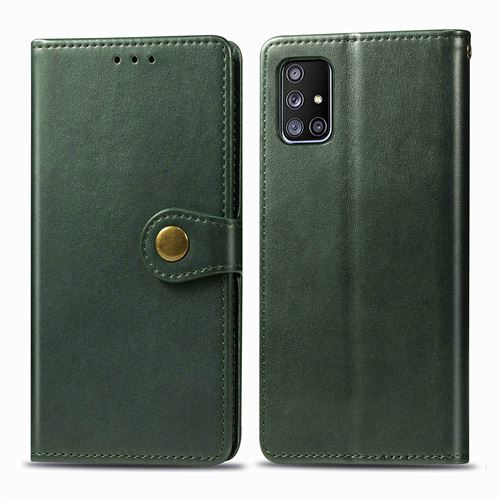 MPFRANCE Housse pour Samsung Galaxy A51 5G Vert [Porte Carte, etui portefeuille, boucle]