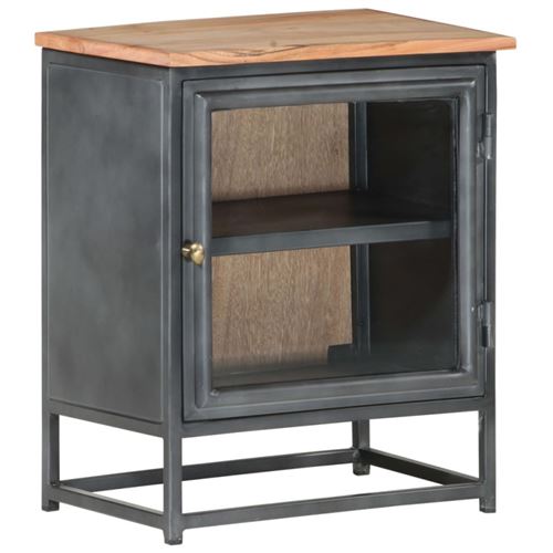vidaXL - Table de chevet - Bois d'acacia massif - Gris - 40x30x50 cm - Image 3